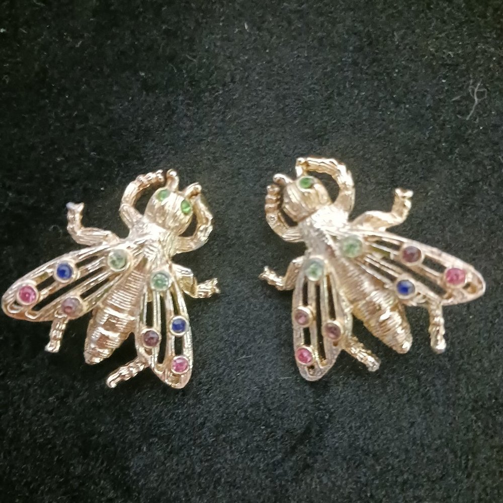 Set of 2 bug fly brooches